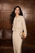 Elegant Tweed Textured Knit Cardigan