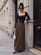 High Slit Pleated Maxi Skirt