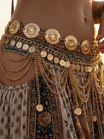 Boho Layered Coin Waist Belt
