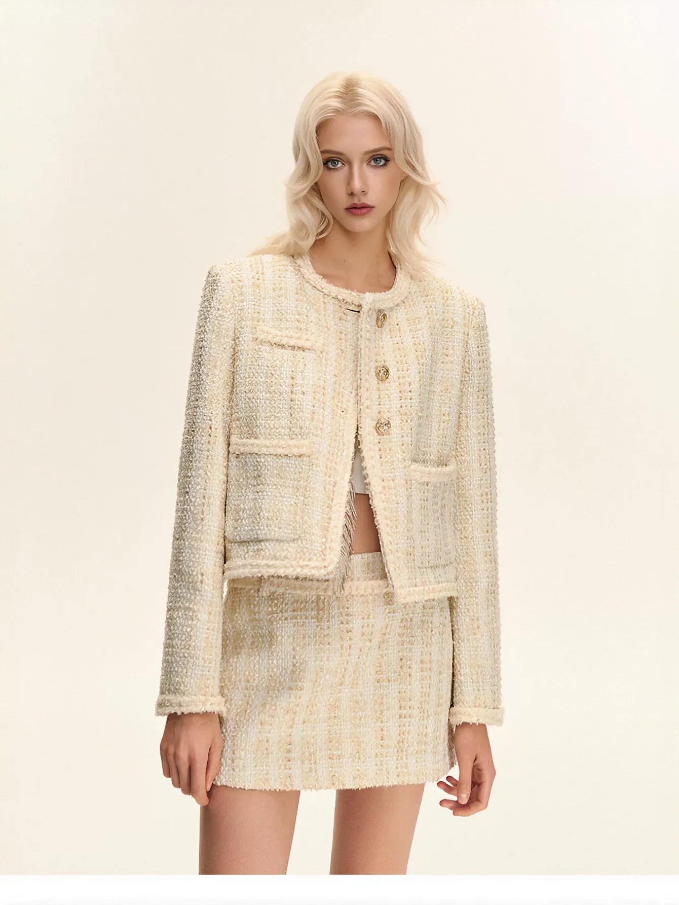 Elegant Tweed Metallic Mini Skirt