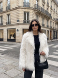 Fluffy Shaggy White Faux Fur Coat