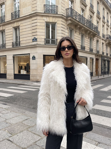 Fluffy Shaggy White Faux Fur Coat