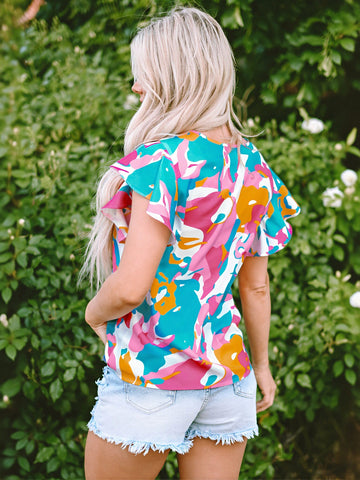 Abstract Print V Neck Blouse