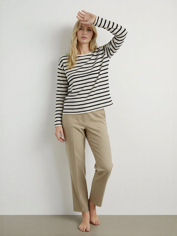 Roud Neck Lon Sleeves Relaxed Fit Casual Top