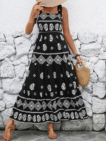 Floral Embroidered Strappy Bohemian Maixi Dress