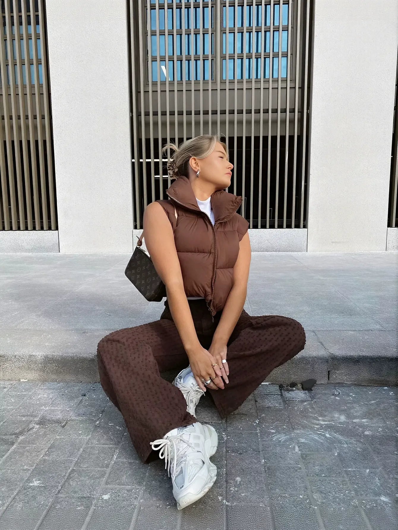 Cropped Puffer Vest Stand Collar