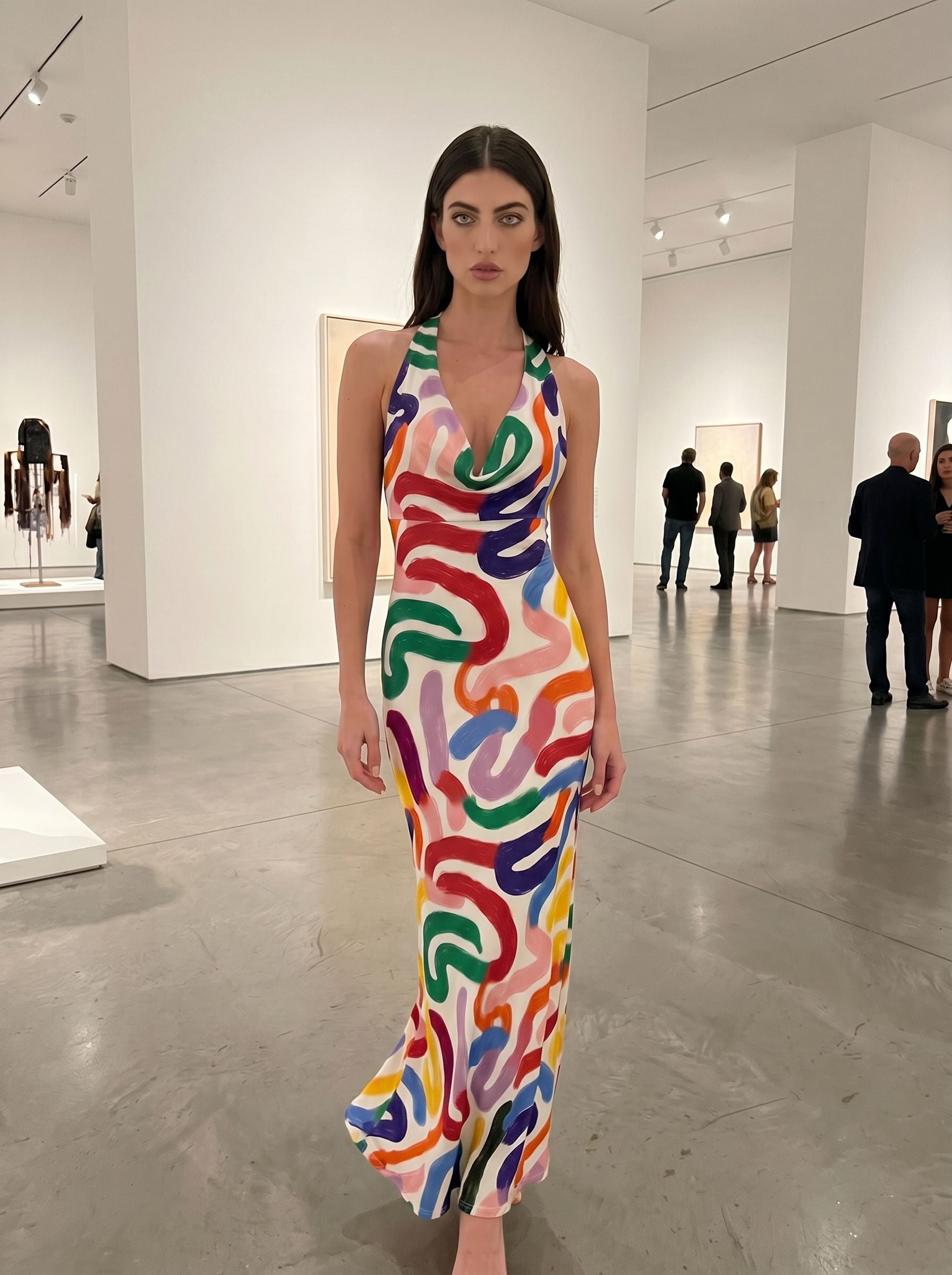 Norah ZHAO's Abstract Swirl Print Midi Dress