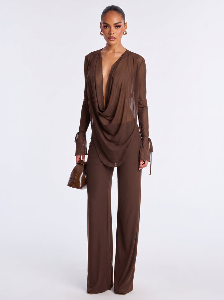 Sheer Draped Plunge Pants Set