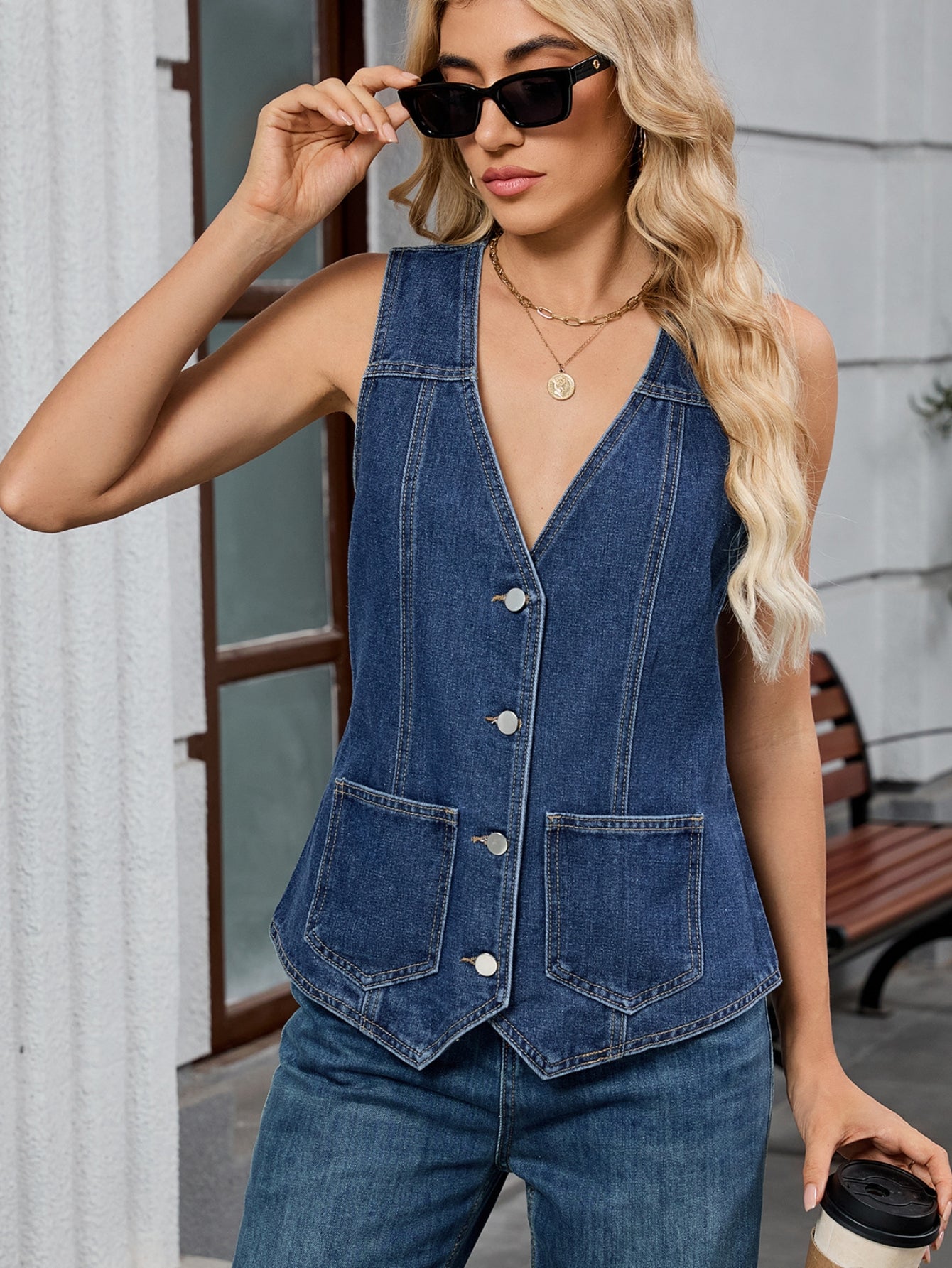 Tailored Button Down Denim Vest