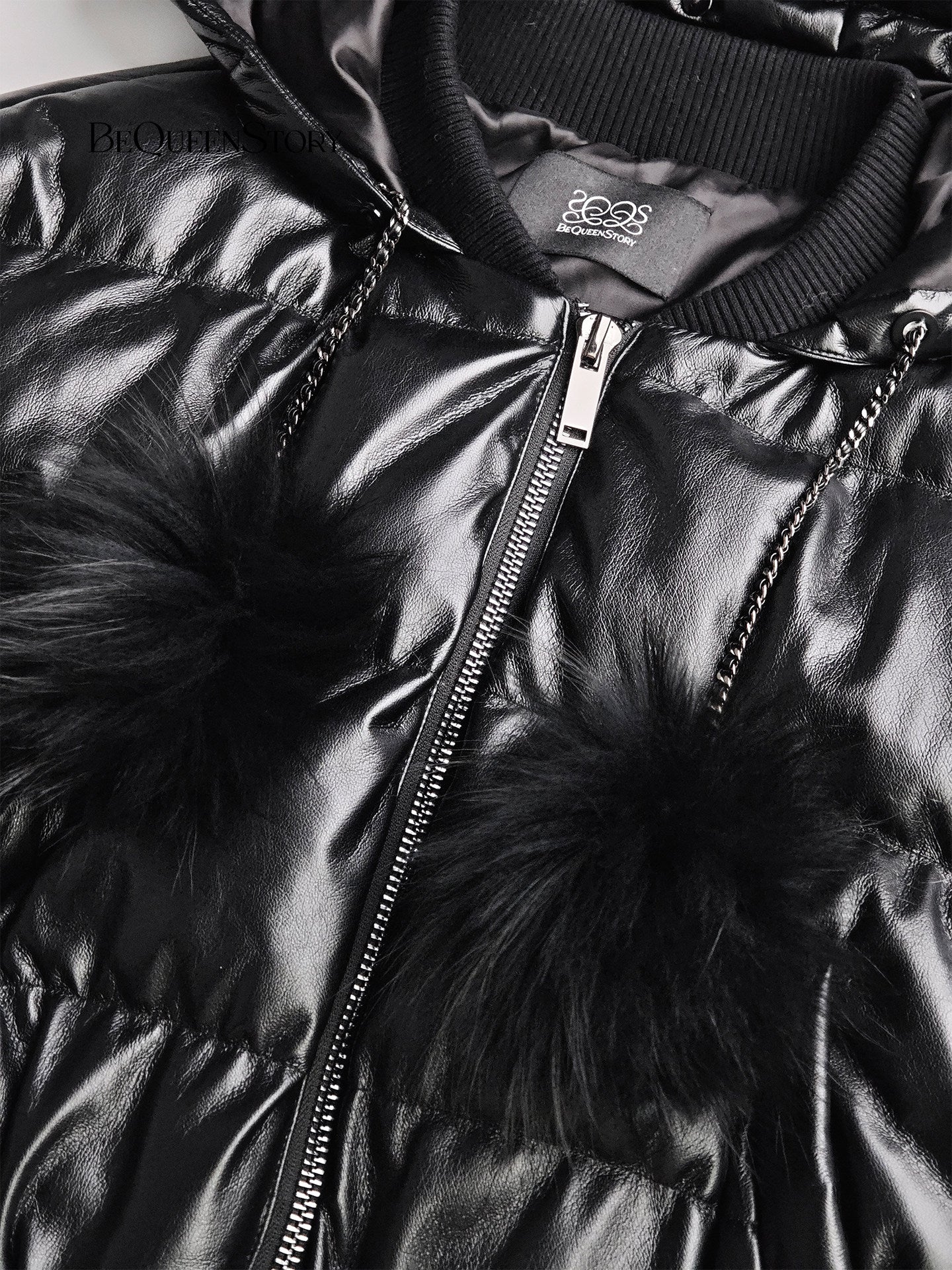 Cropped Faux Leather Puffer Jacket
