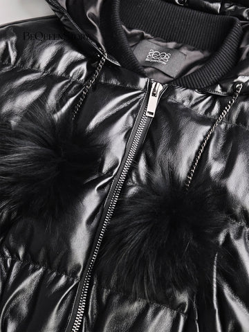 Cropped Faux Leather Puffer Jacket