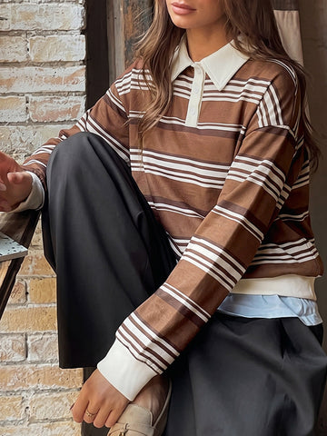 Striped Collared Button Up Sweatshirt