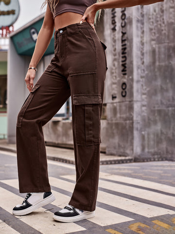 High Waisted Cargo Denim Jeans