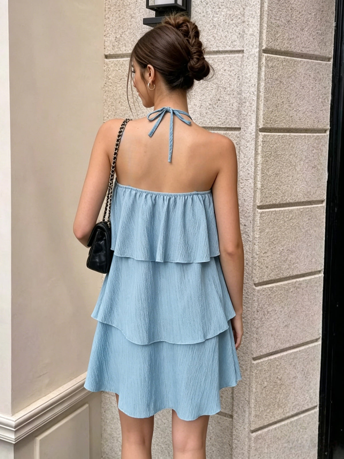 Floral Halter Tiered Mini Dress
