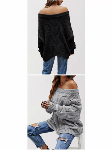 Oversized Off Shoulder Cable Knit Sweater