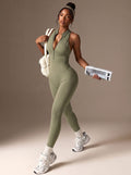 Sculpting Zip Front Sleeveless Jumpsuit