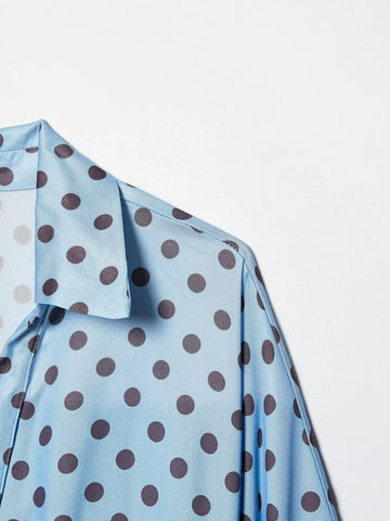Polka Dot Tie Waist Button Shirt