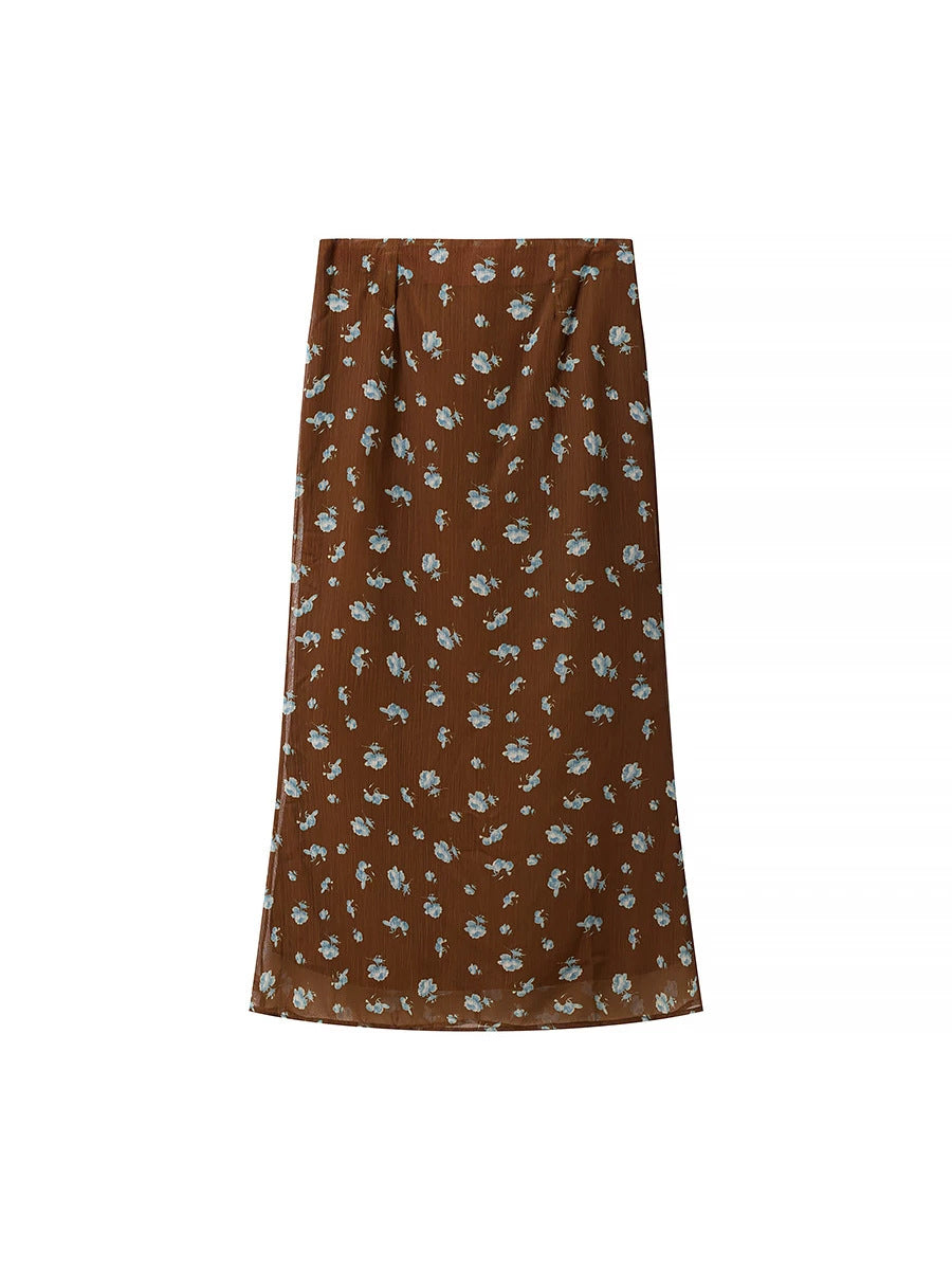 Floral Belted Puff Sleeve Skirt Set