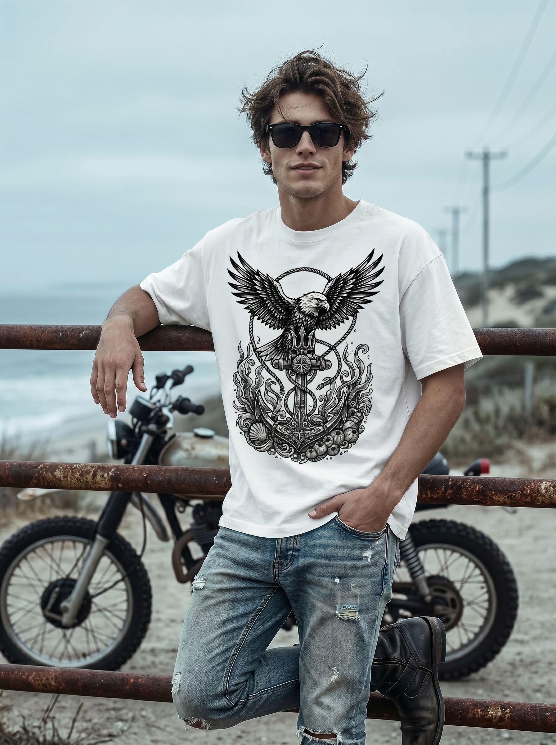 Graphic Eagle Anchor Print T-Shirt