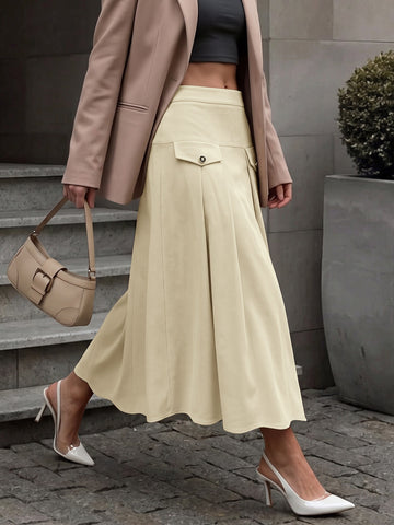 High Waisted Pleated Midi Skirt