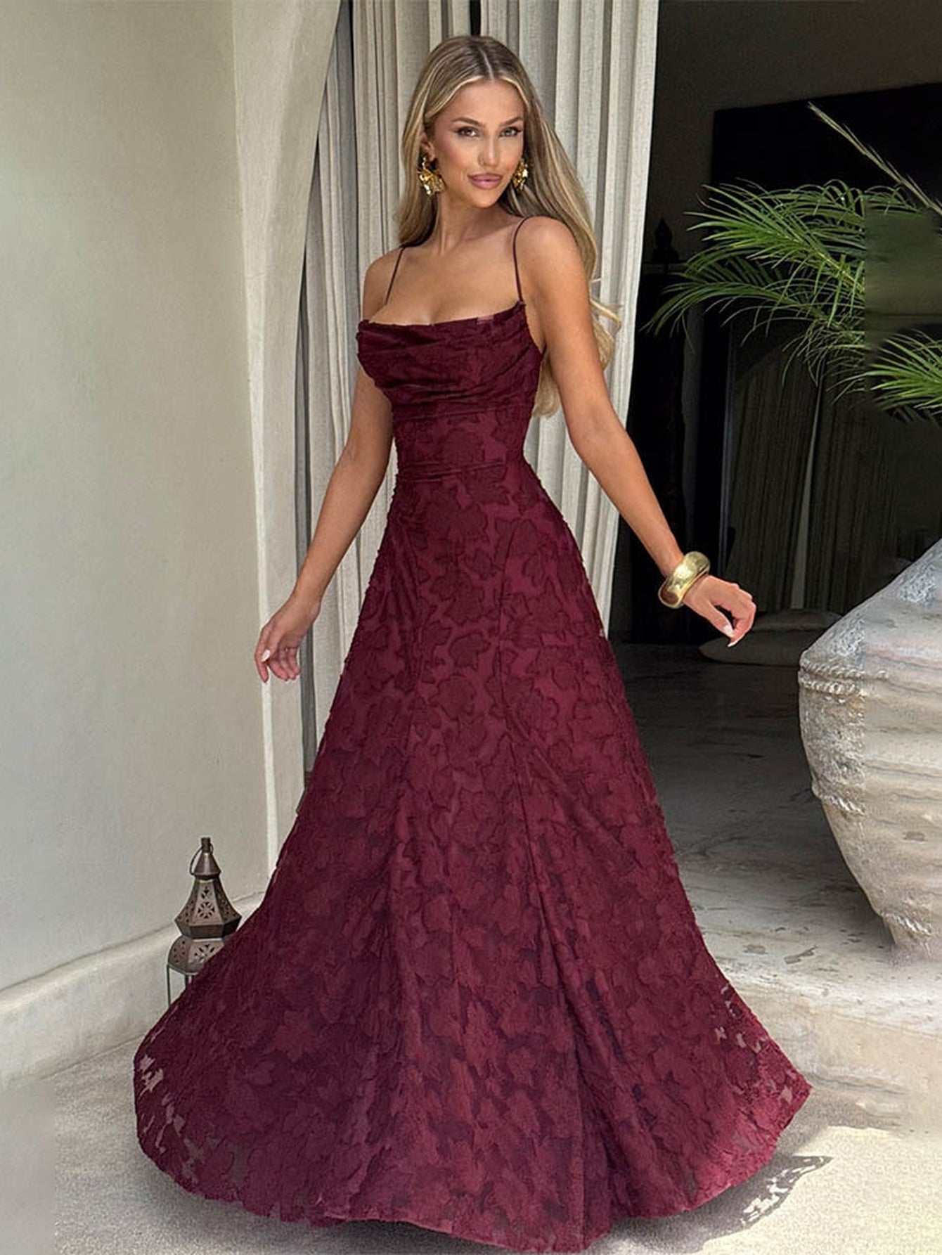 Spaghetti Strap Floral Lace Maxi Dress