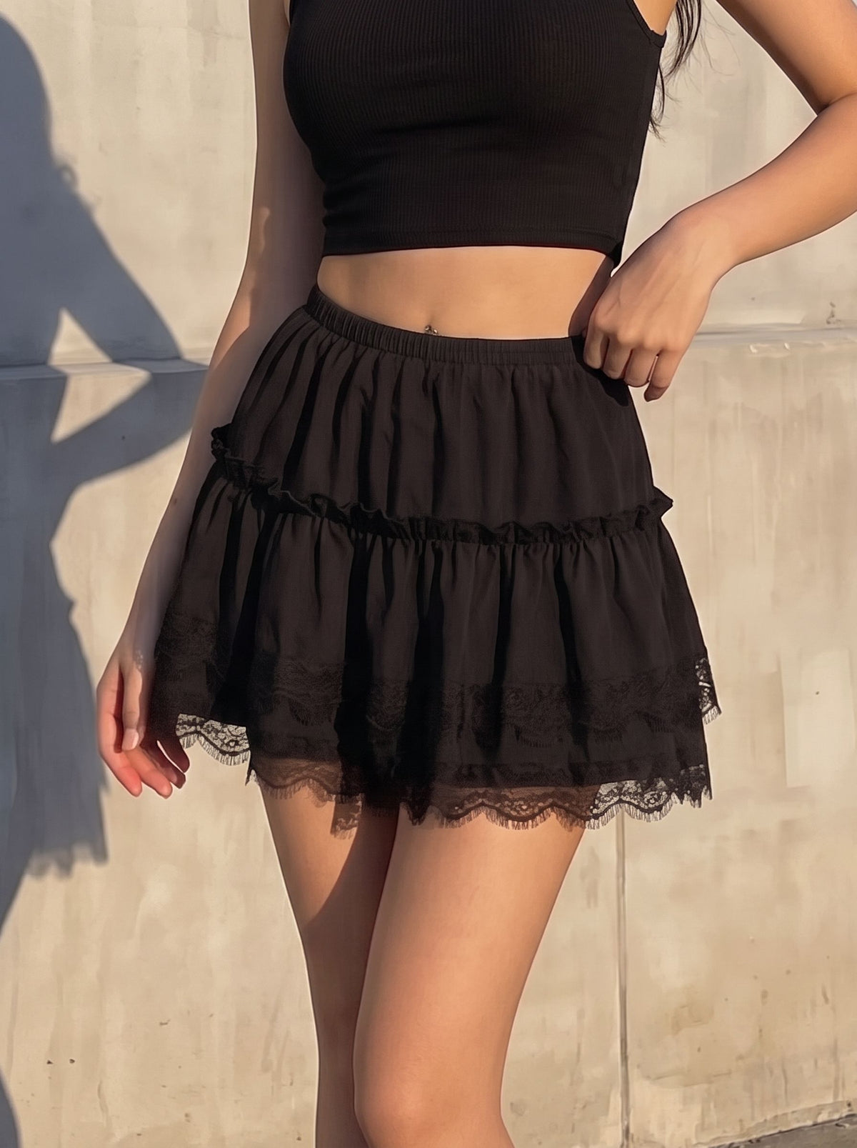Leopard Print Lace Trim Mini Skirt