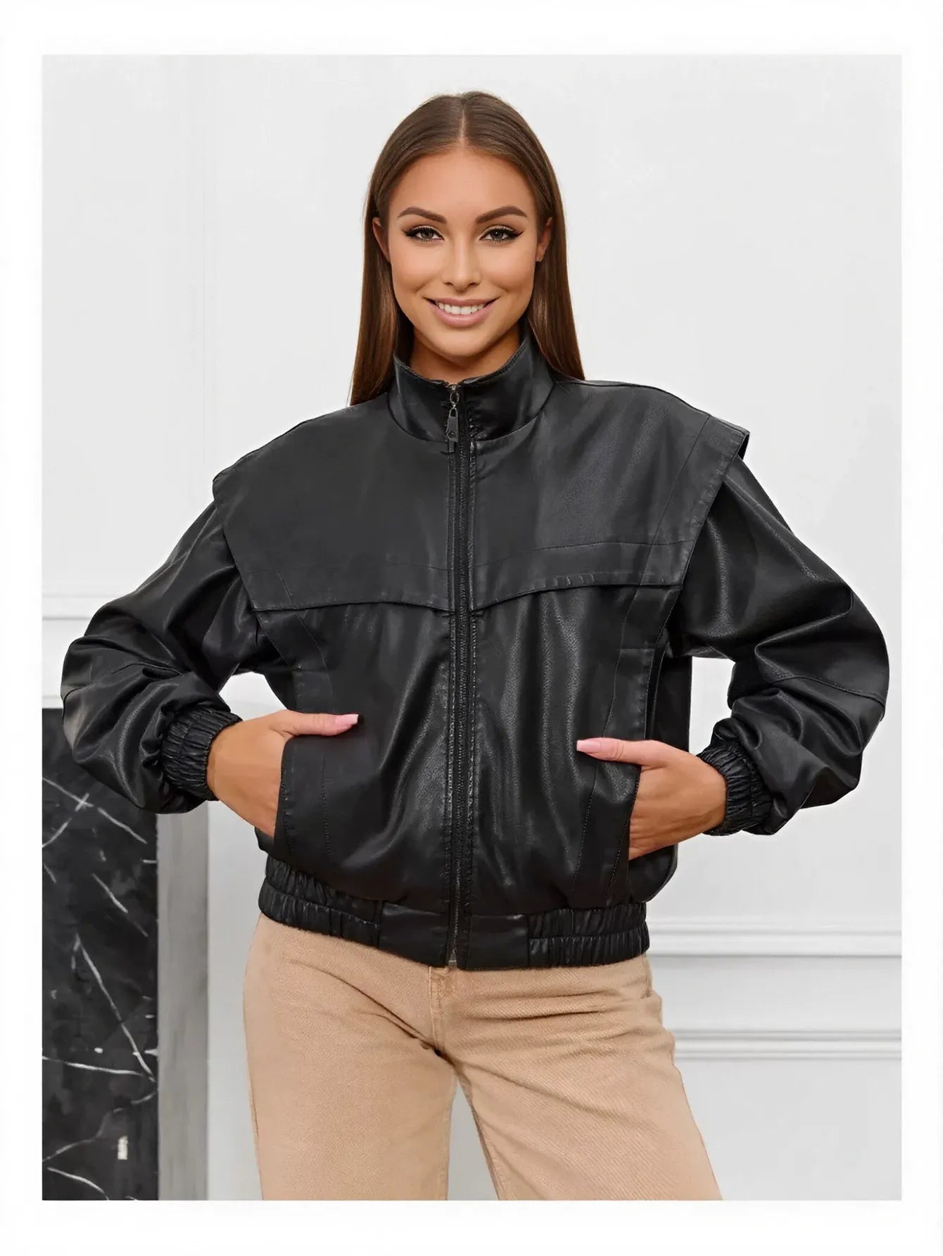 Oversized Faux Leather Bomber Jacket