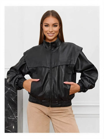 Oversized Faux Leather Bomber Jacket