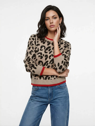 Cozy Leopard Print Crewneck Sweater