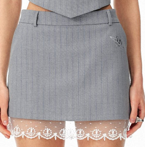 Pinstriped Lace Trim Mini Skirt