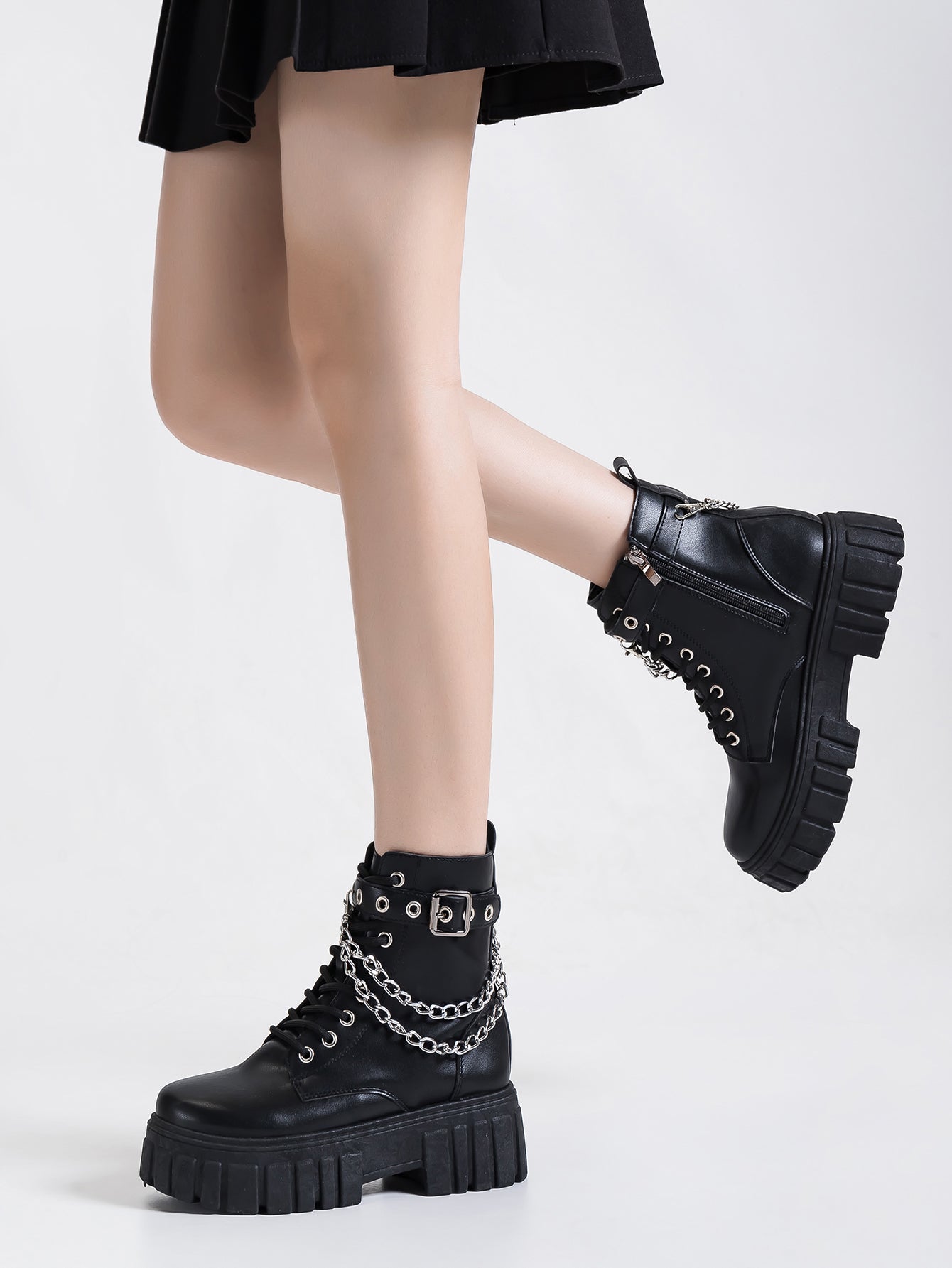 Chunky Sole Chain Detail Combat Boots