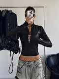 Cropped Faux Leather Zip Jacket