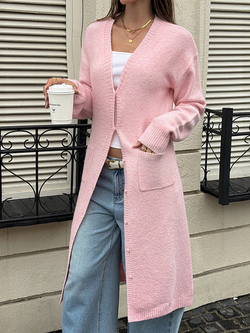 Soft Pink Longline Button Cardigan