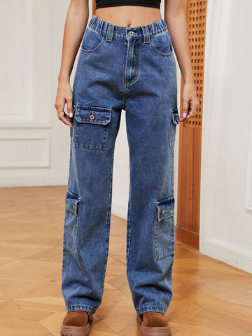 High Waisted Utility Cargo Jeans