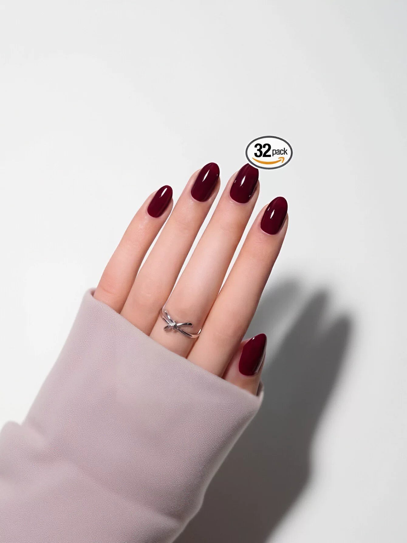 Glossy Deep Burgundy Oval Press On Nails