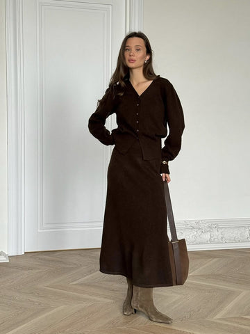 Cozy Soft Knit Cardigan Skirt Set