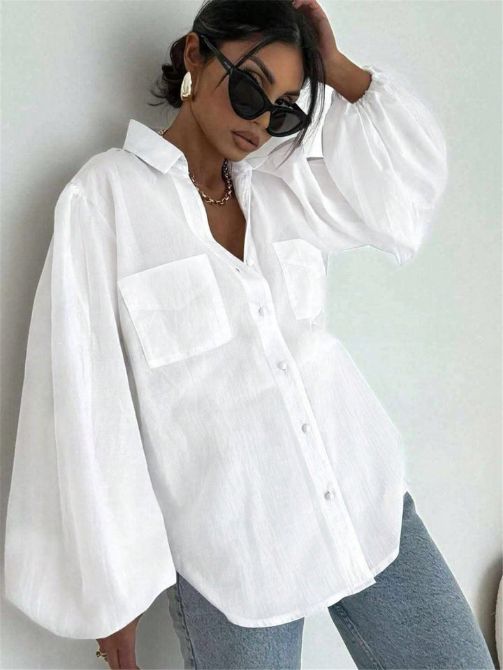 Puffy Sleeve Linen Button Down Shirt