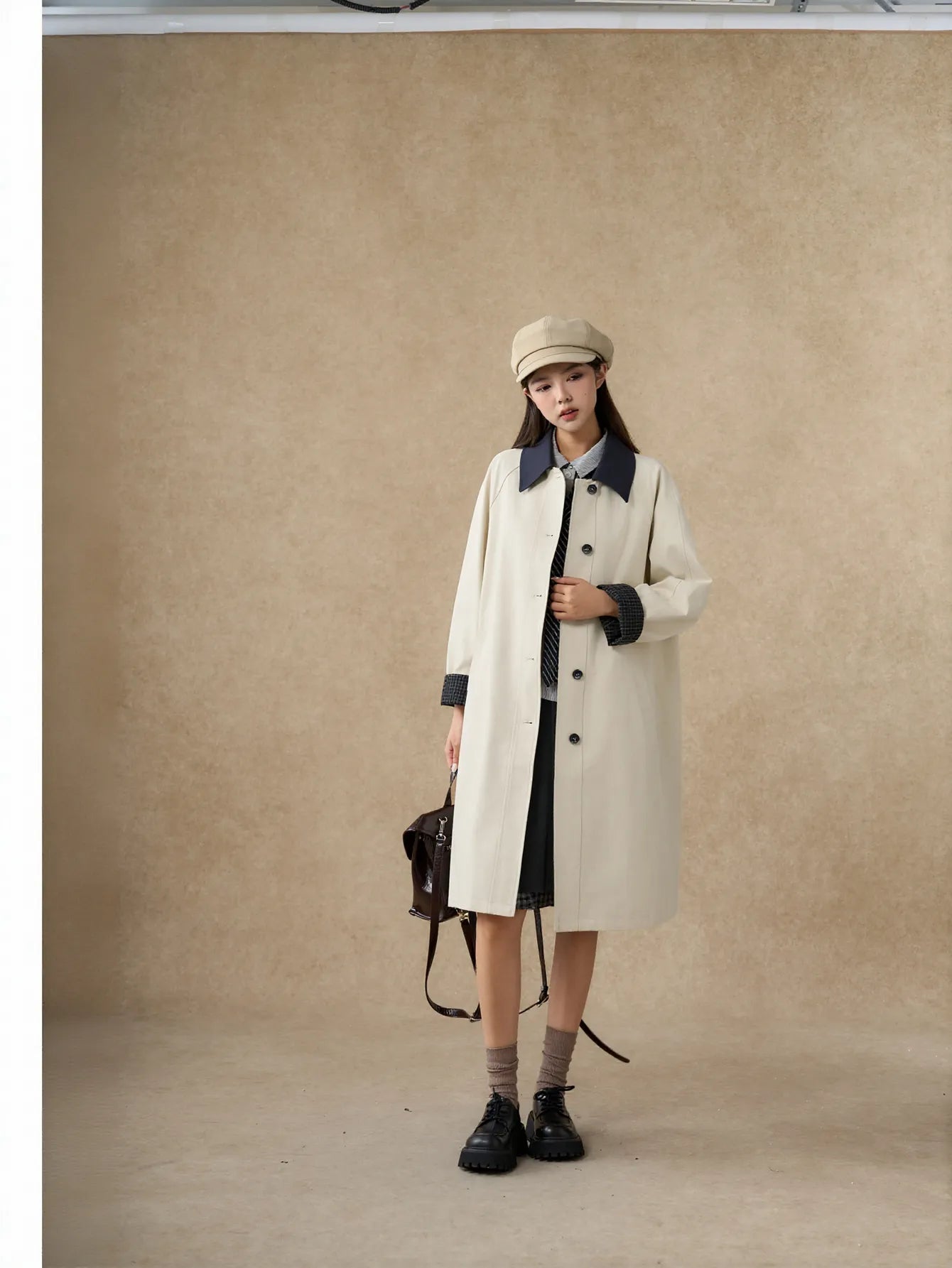Classic Contrast Collar Trench Coat