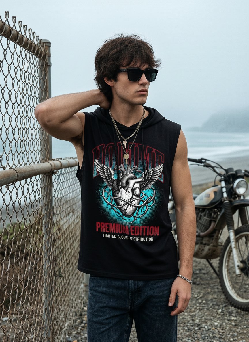 Graphic Winged Heart Hooded Tank Top