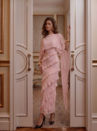 Elegant Ruffled Cape Sleeve Midi Dress
