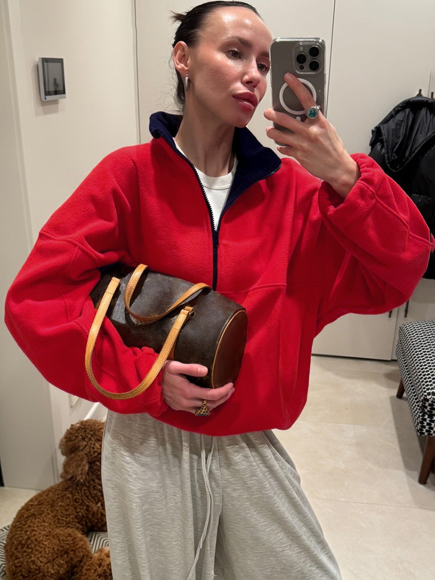 Oversized Half Zip Fleece Sweatshirt