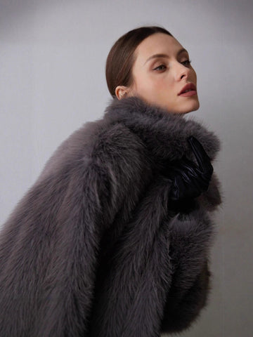 Luxurious Grey Faux Fur Coat