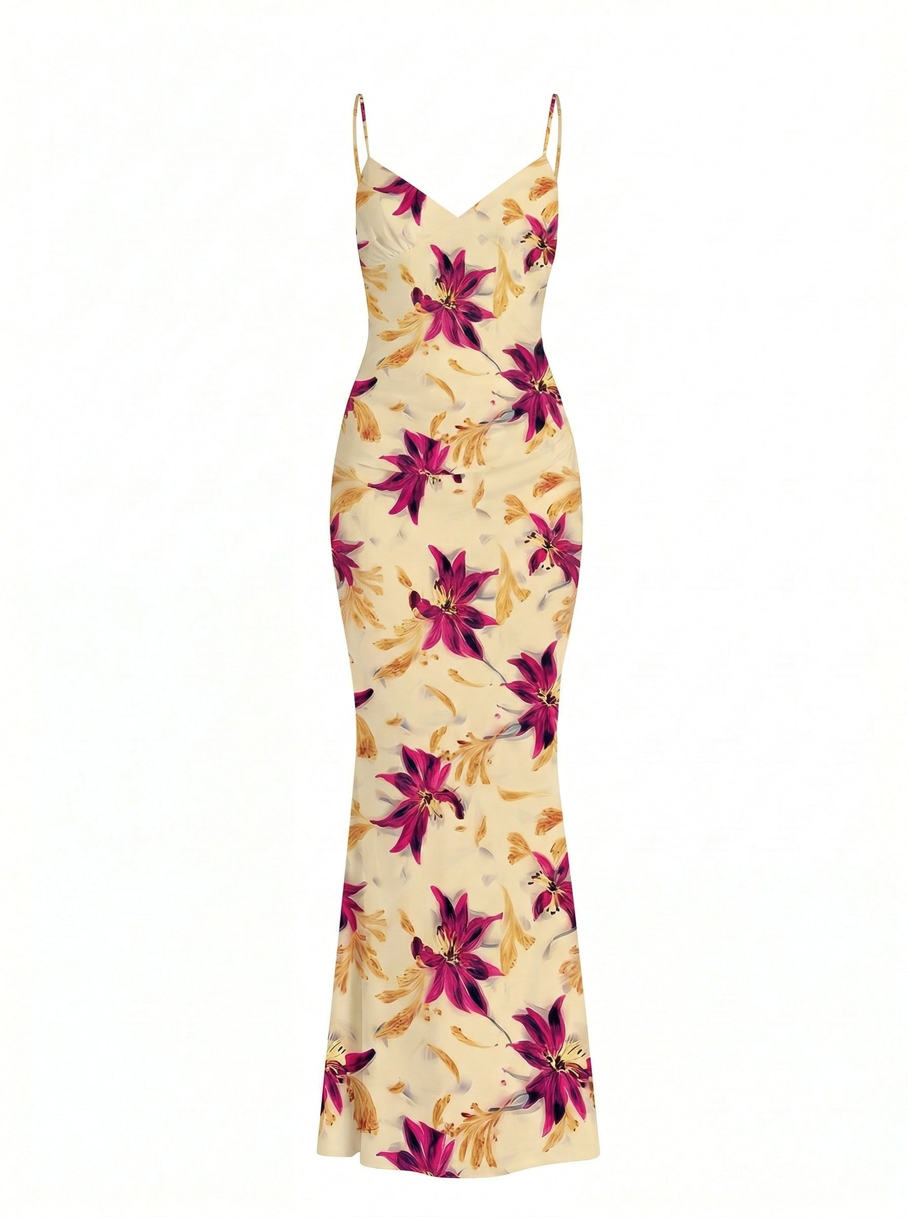 Floral Print Spaghetti Strap Bodycon Maxi Dress