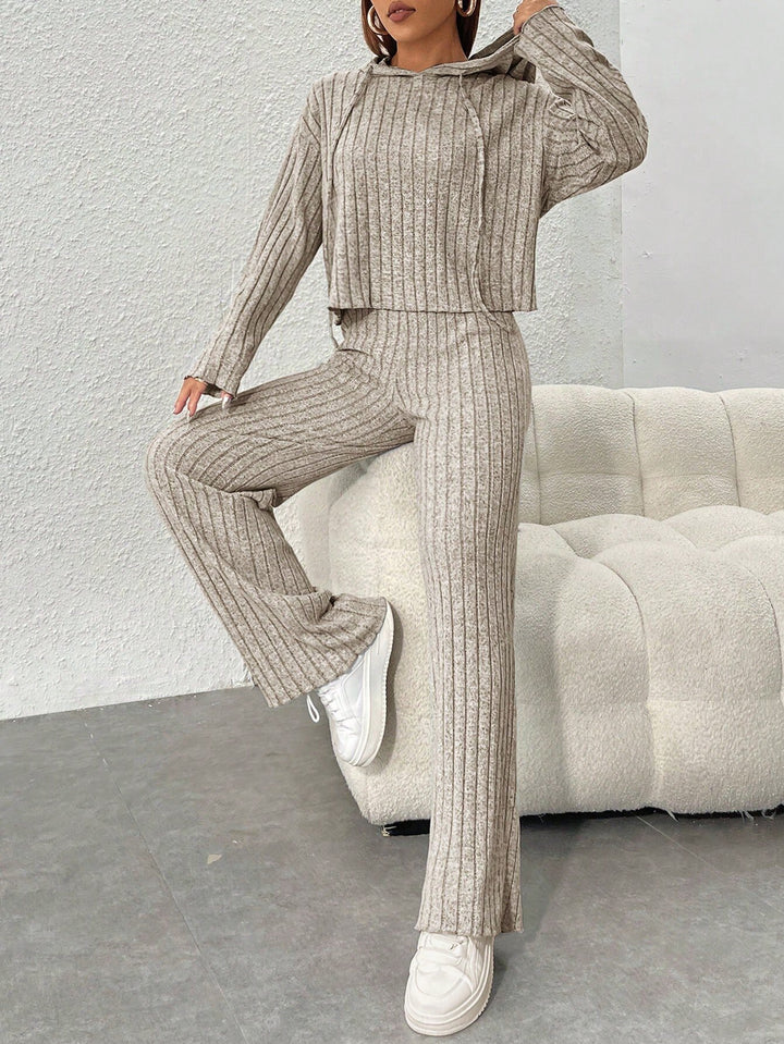 Cozy Ribbed Knit Hoodie Pants Set
