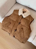Faux Suede Sherpa Collar Puffer Vest