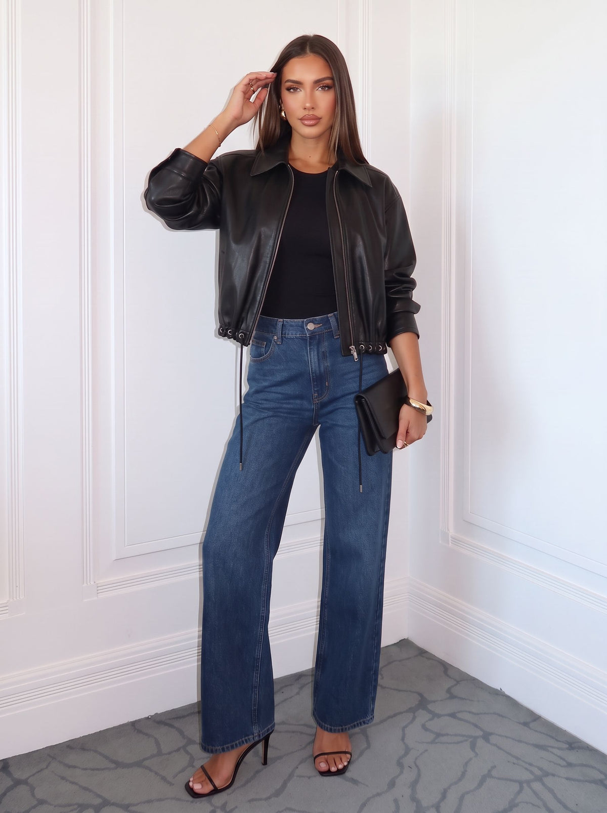 Cropped Grommet Detail Faux Leather Jacket