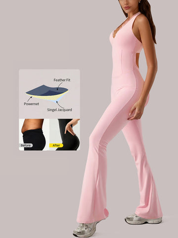 Sculpting Halter Flare Leg Jumpsuit