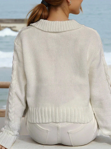 Cable Knit Collared Pullover Sweater