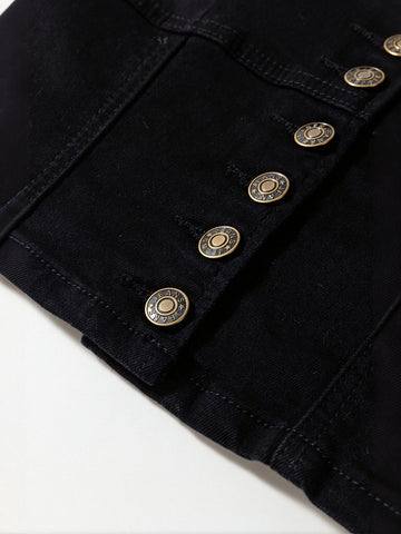 Button Front Fitted Denim Tank