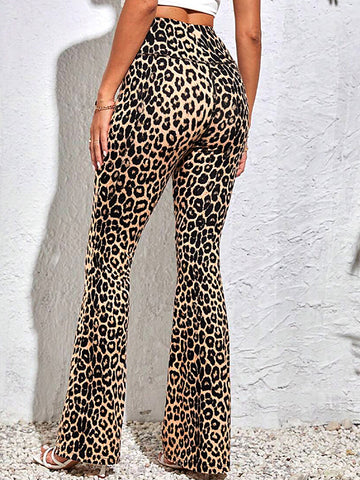 Wide Leg Leopard Print Trendy Pants